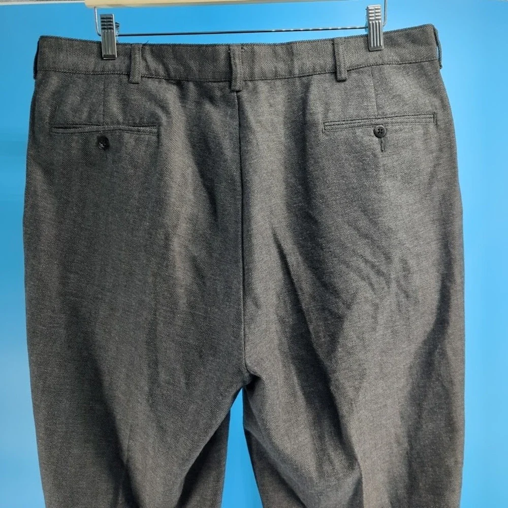 VTG Polo Ralph Lauren Gray Herringbone Pleated Cotton Wool Trousers Mens 38x34